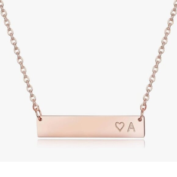 Finrezio Jewelry - 16" Rose Gold Plated Stainless Steel Heart Bar Necklace Letter A - NWT